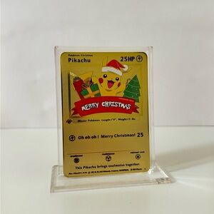 Pokemon Christmas Pikachu METAL GOLD CARD - Gift / Present / Fan Art - New Year